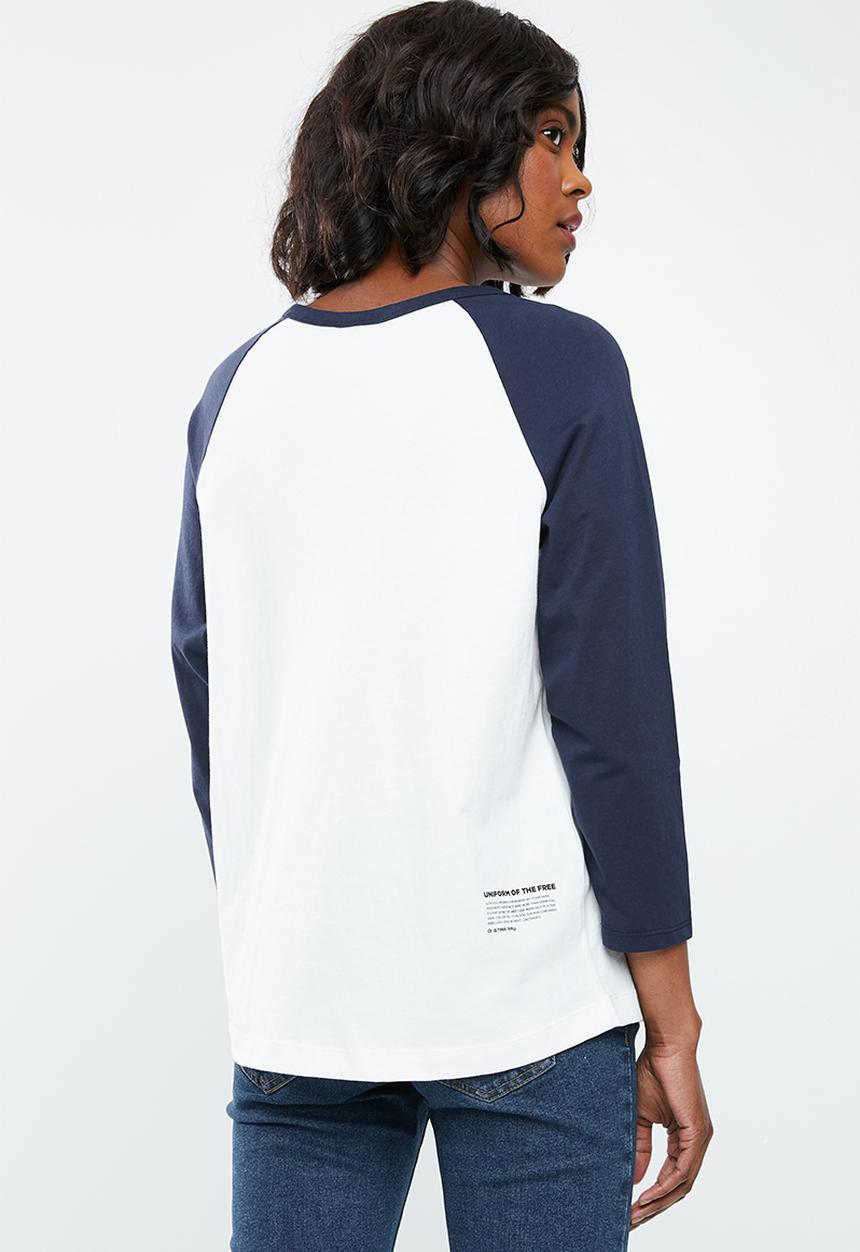 G-STAR - Graphic xula 3/4 tee - navy & white