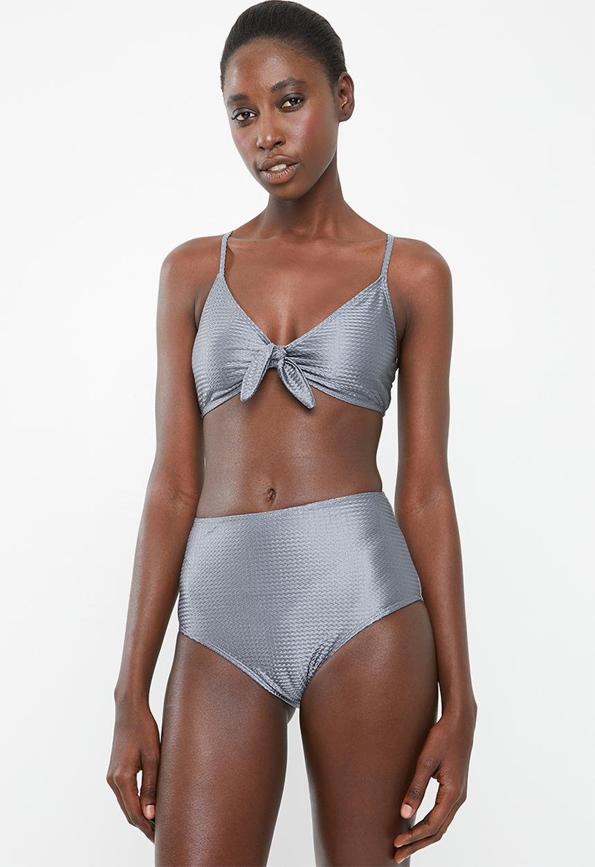 Missguided - Textured high waisted brief - grey