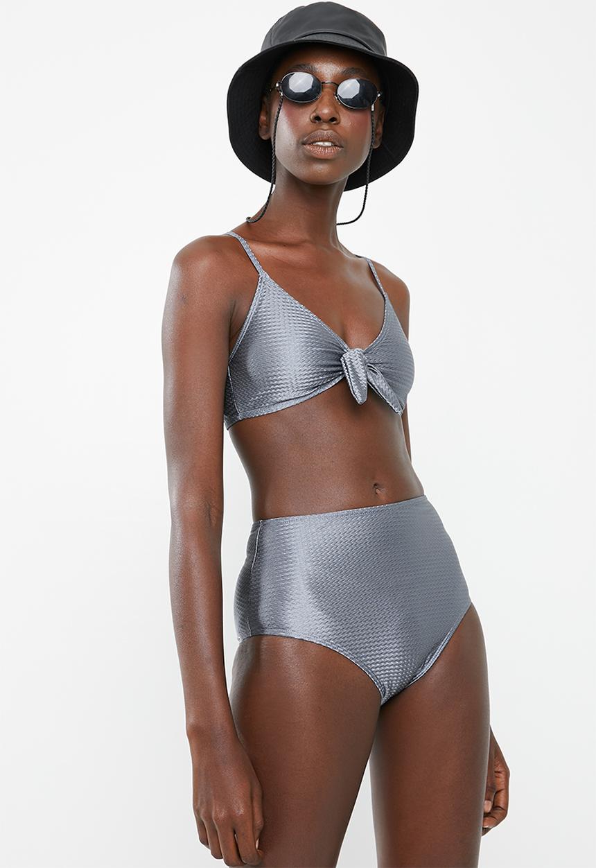 Missguided - Textured high waisted brief - grey