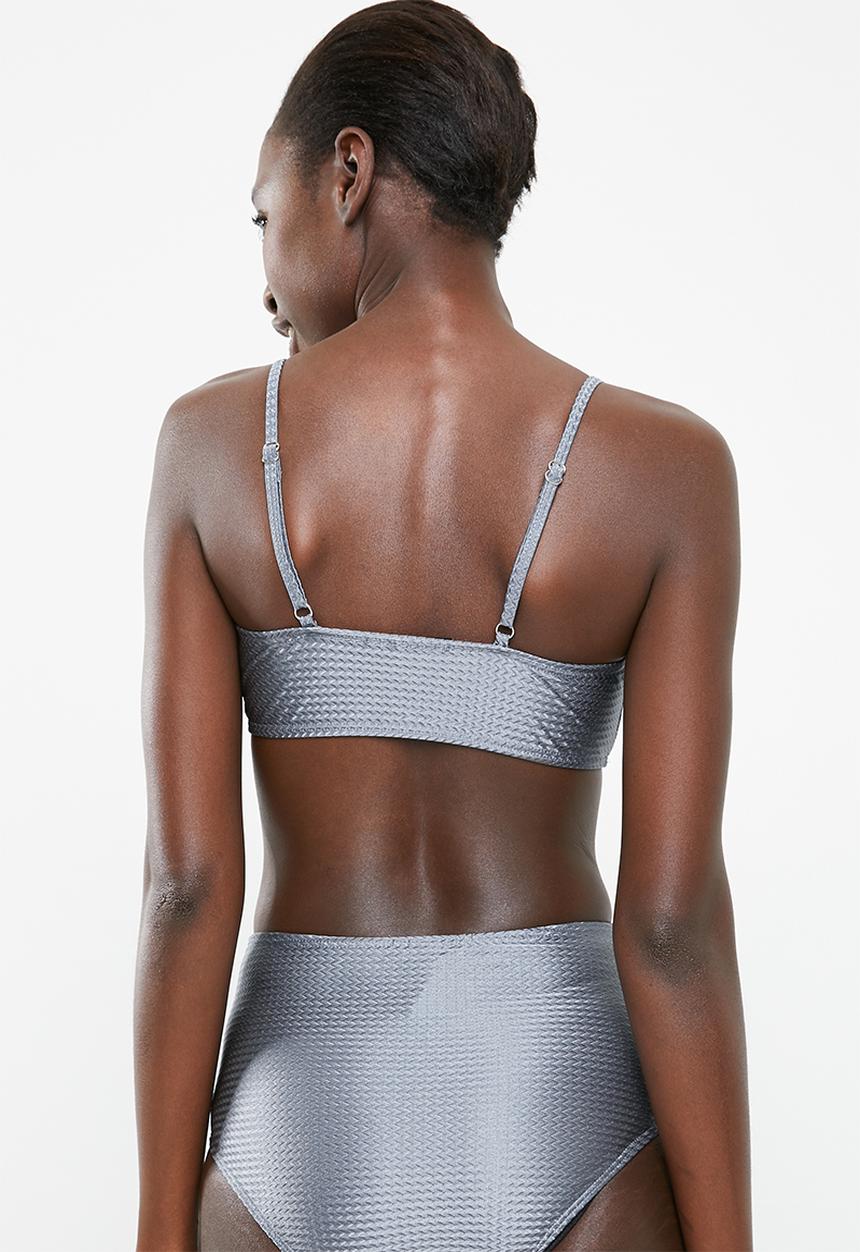 Missguided - Textured bow front bikini top -grey