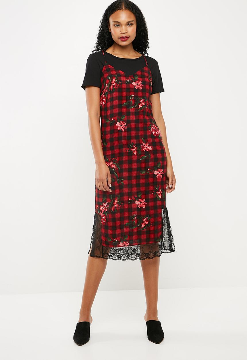 Superbalist - Midi slip dress with lace trim - multi