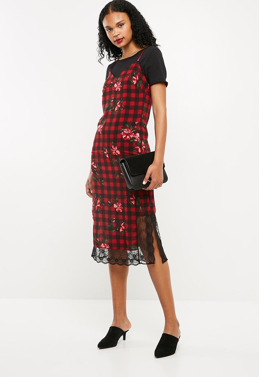 Superbalist - Midi slip dress with lace trim - multi