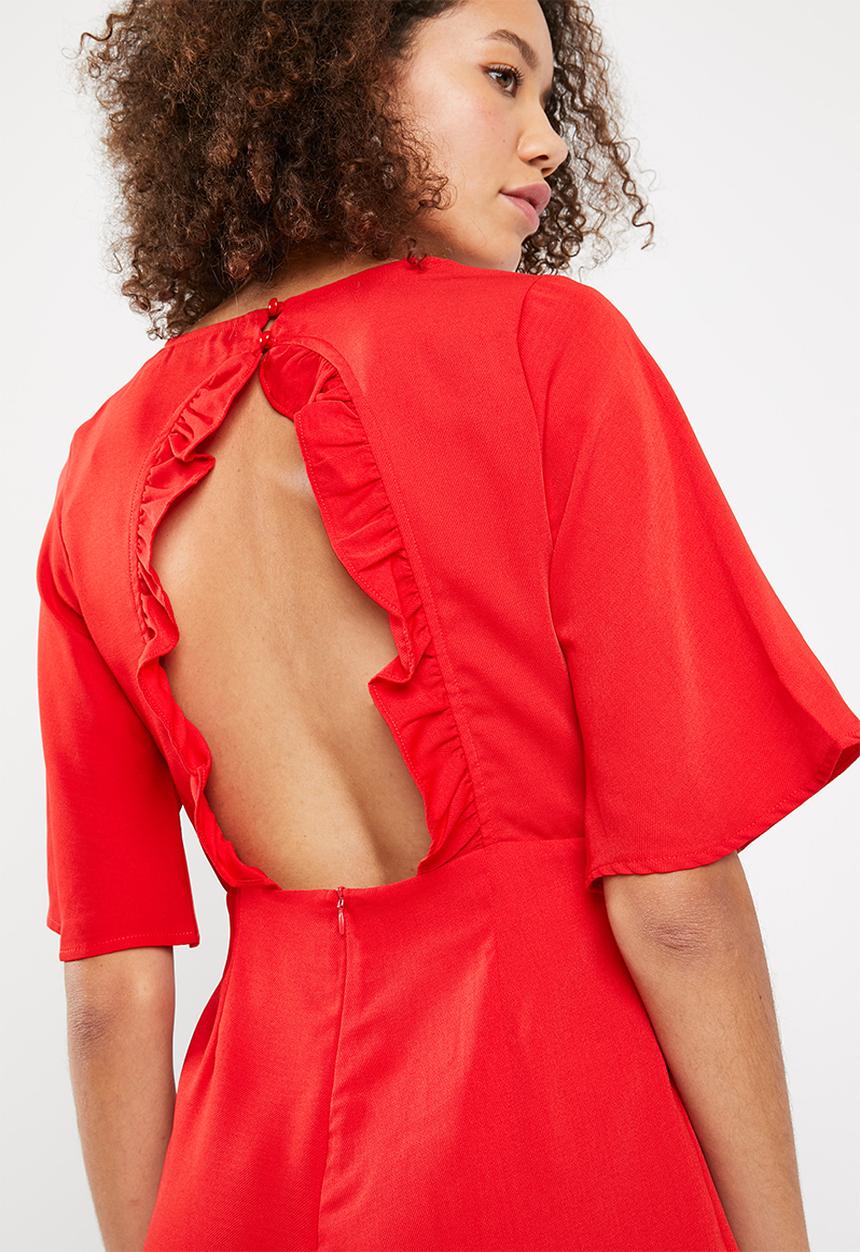 Missguided - Frill back detail playsuit - red