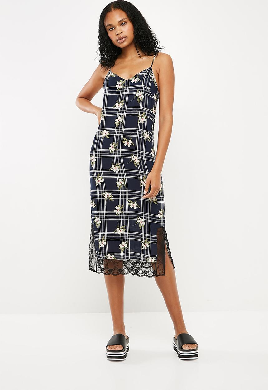 Superbalist - Midi slip dress with lace trim - multi 