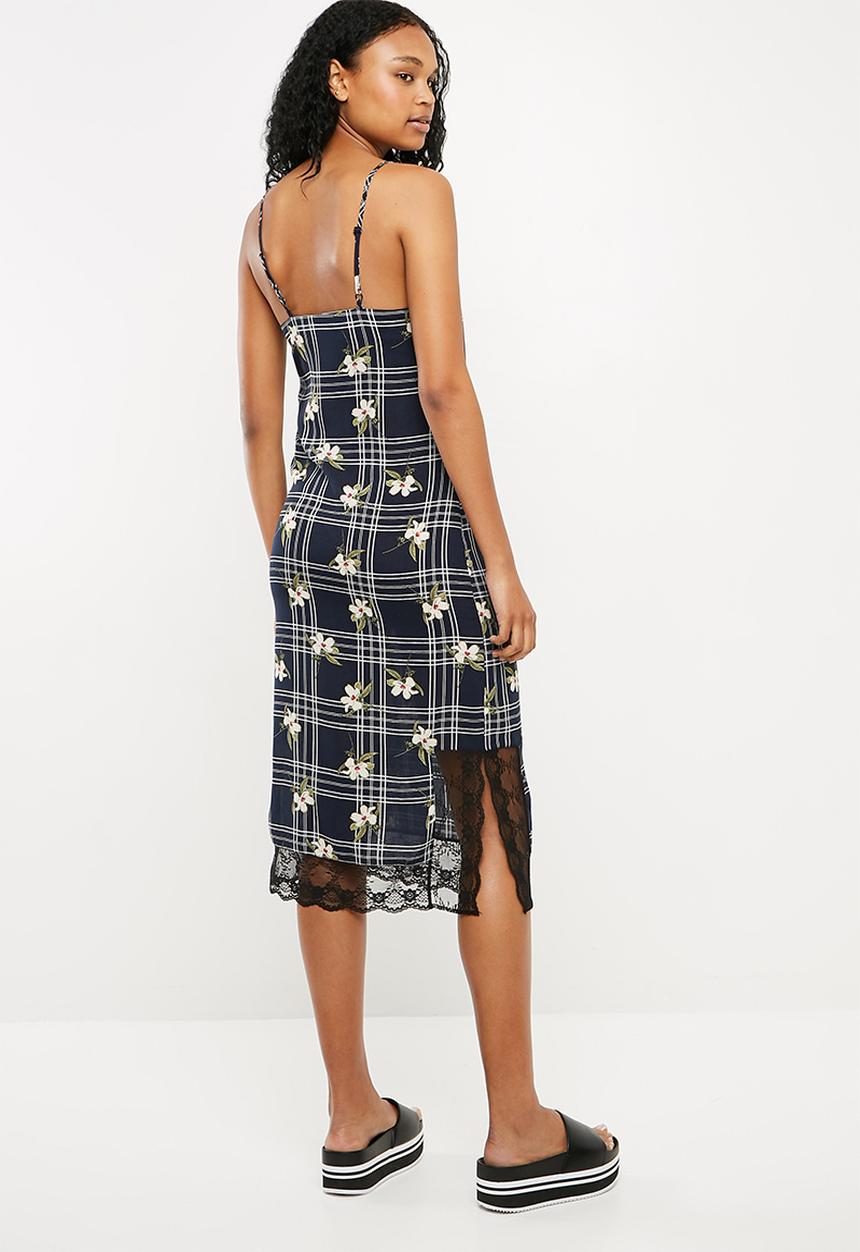 Superbalist - Midi slip dress with lace trim - multi 