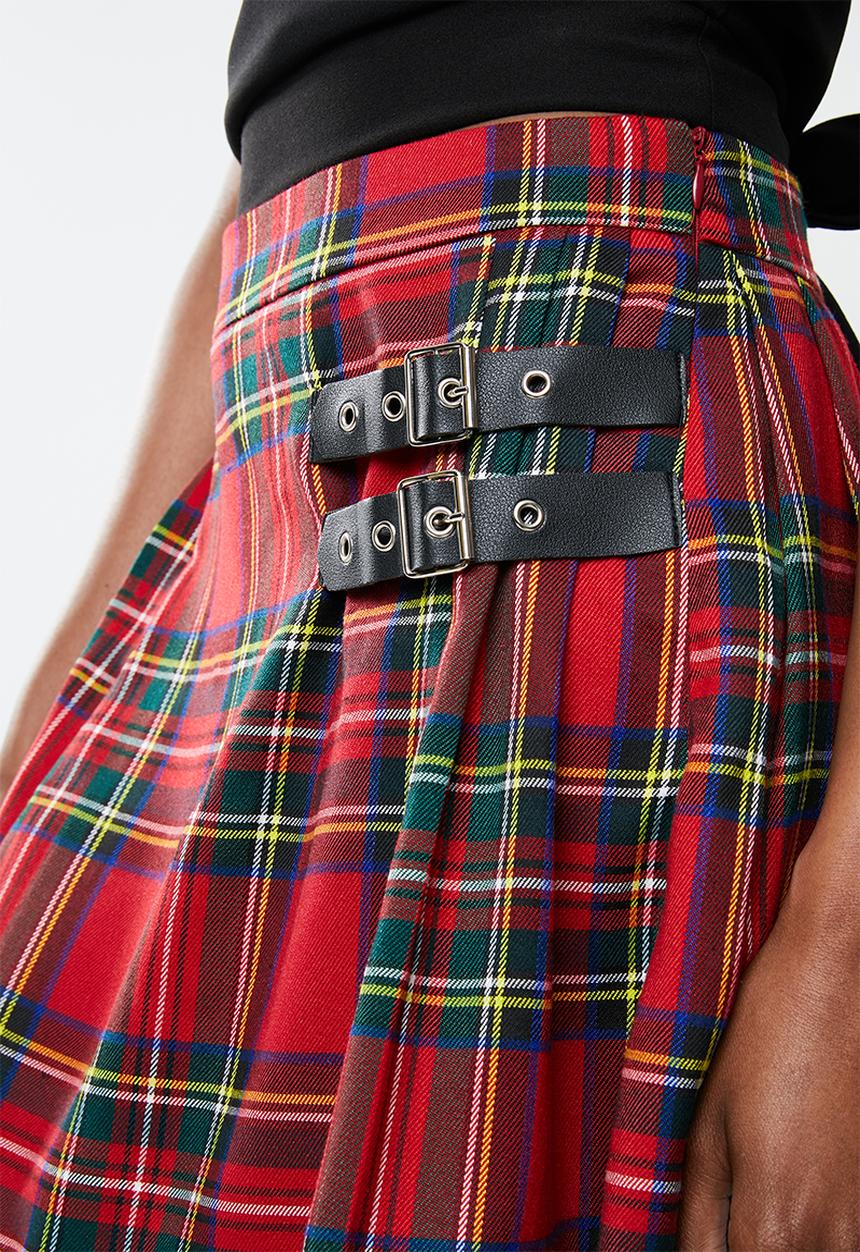 Missguided - Check pleated skirt - red