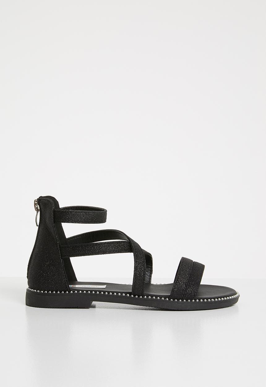 Pop Candy - Kids glitter gladiator flat sandal - black