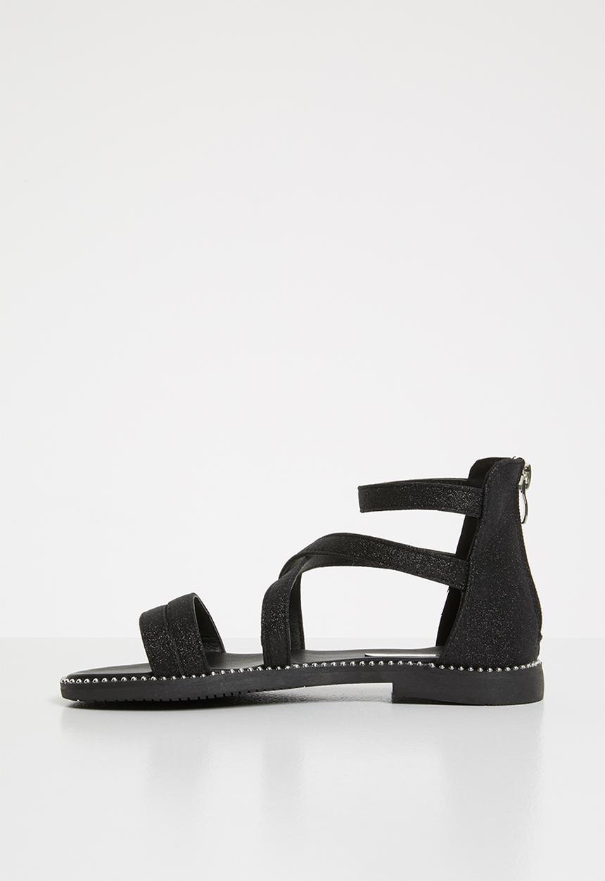Pop Candy - Kids glitter gladiator flat sandal - black