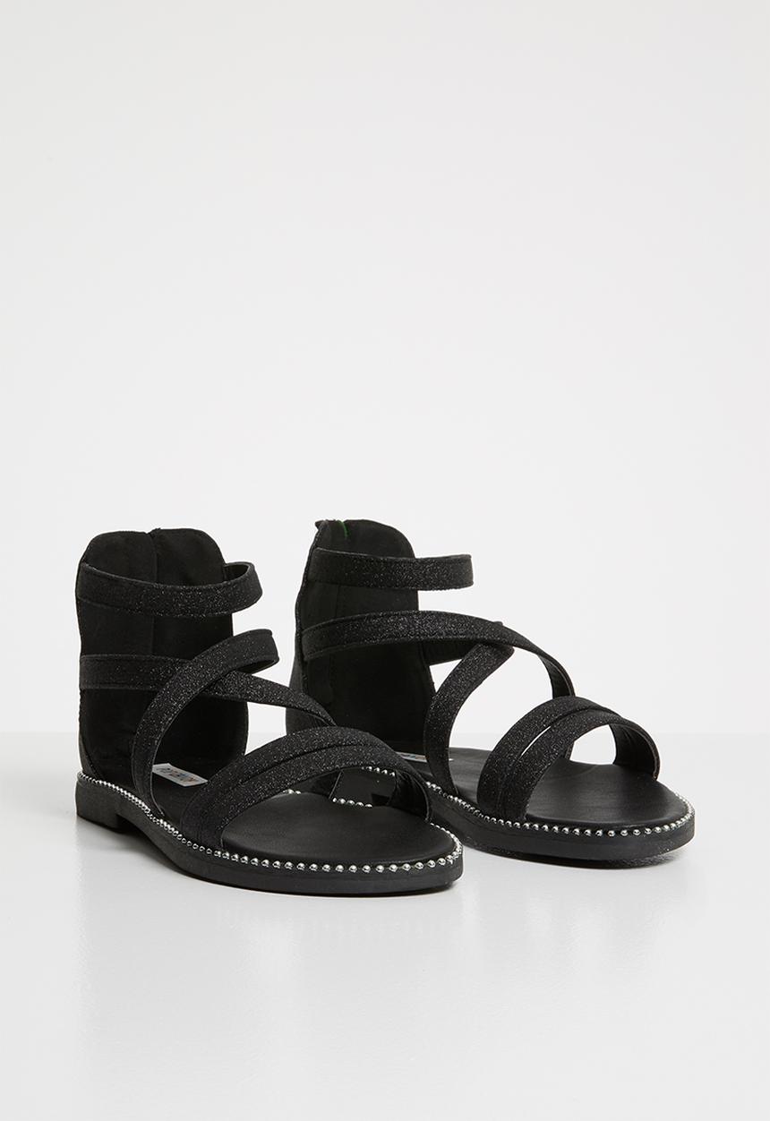 Pop Candy - Kids glitter gladiator flat sandal - black