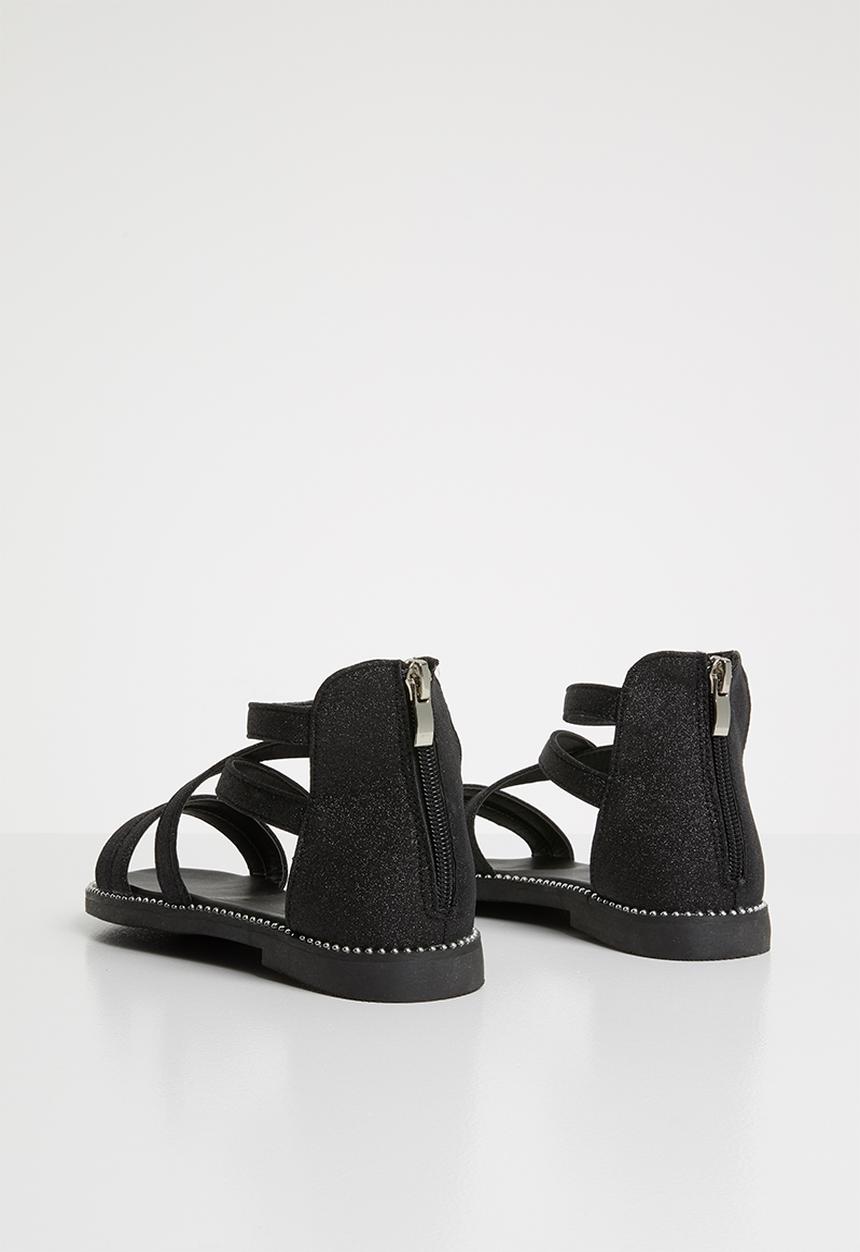 Pop Candy - Kids glitter gladiator flat sandal - black
