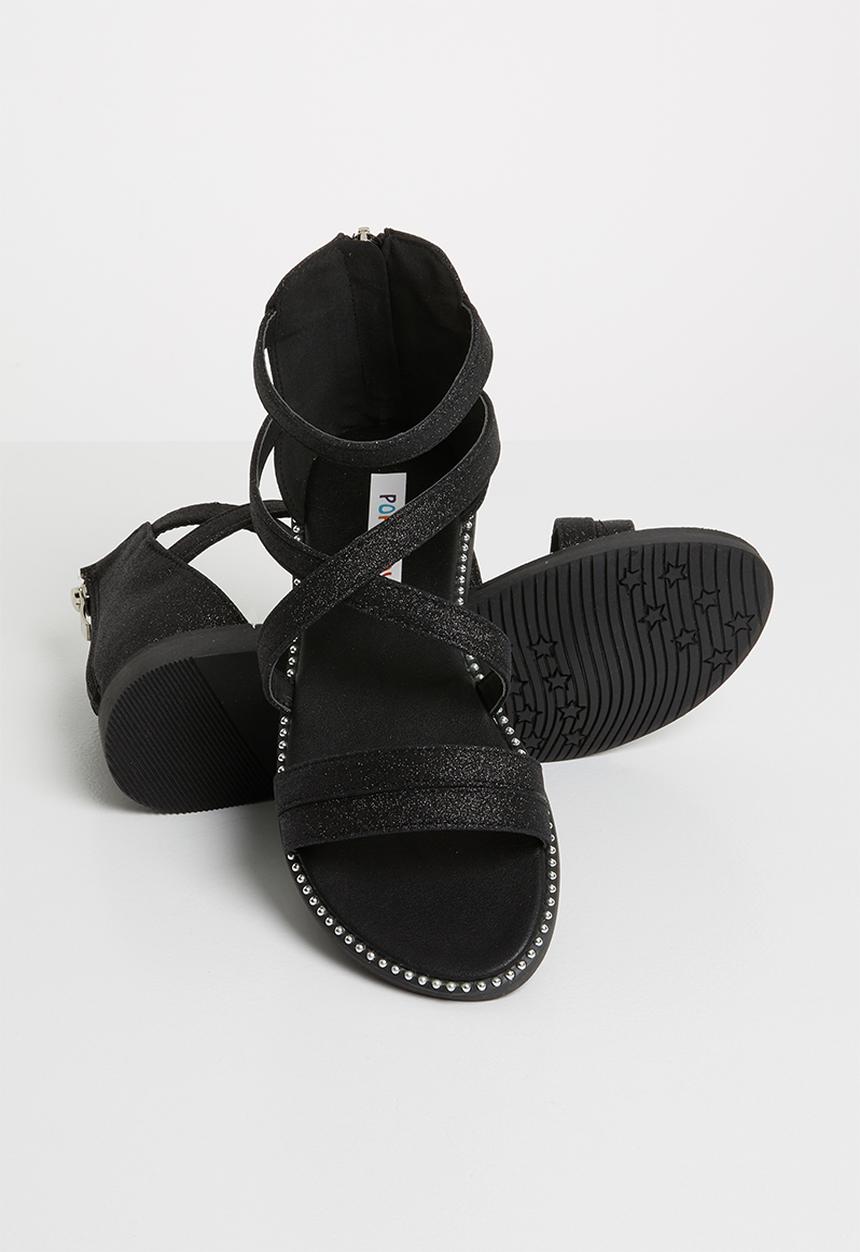 Pop Candy - Kids glitter gladiator flat sandal - black
