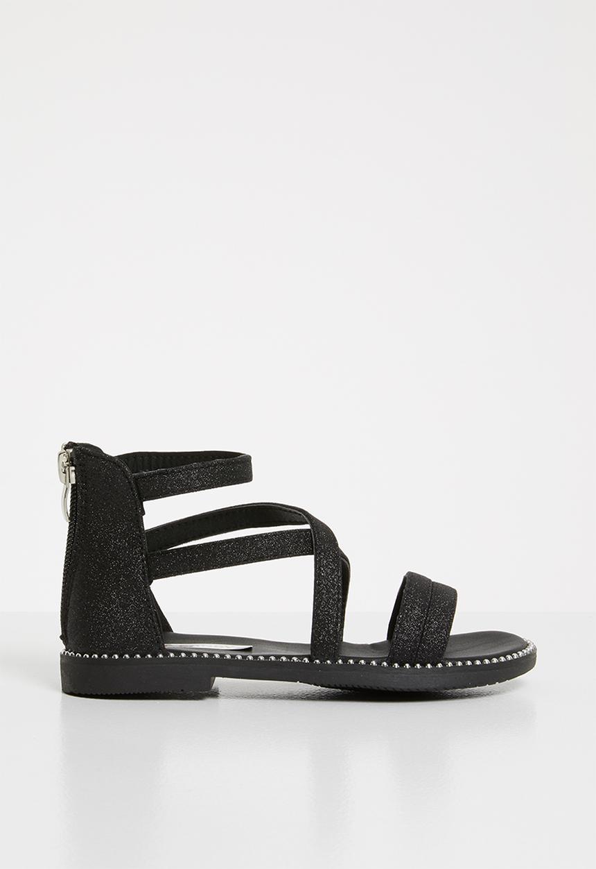 Pop Candy - Glitter gladiator flat sandal - black