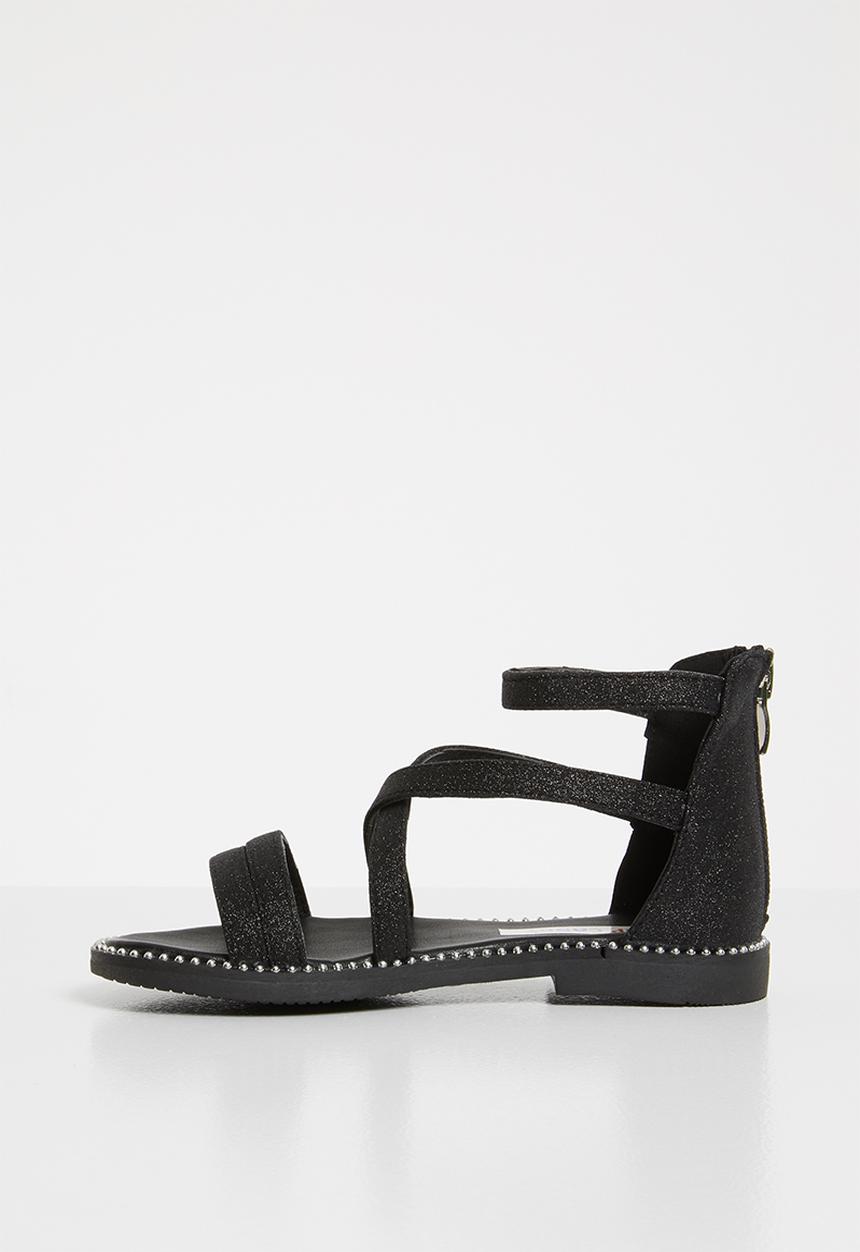 Pop Candy - Glitter gladiator flat sandal - black