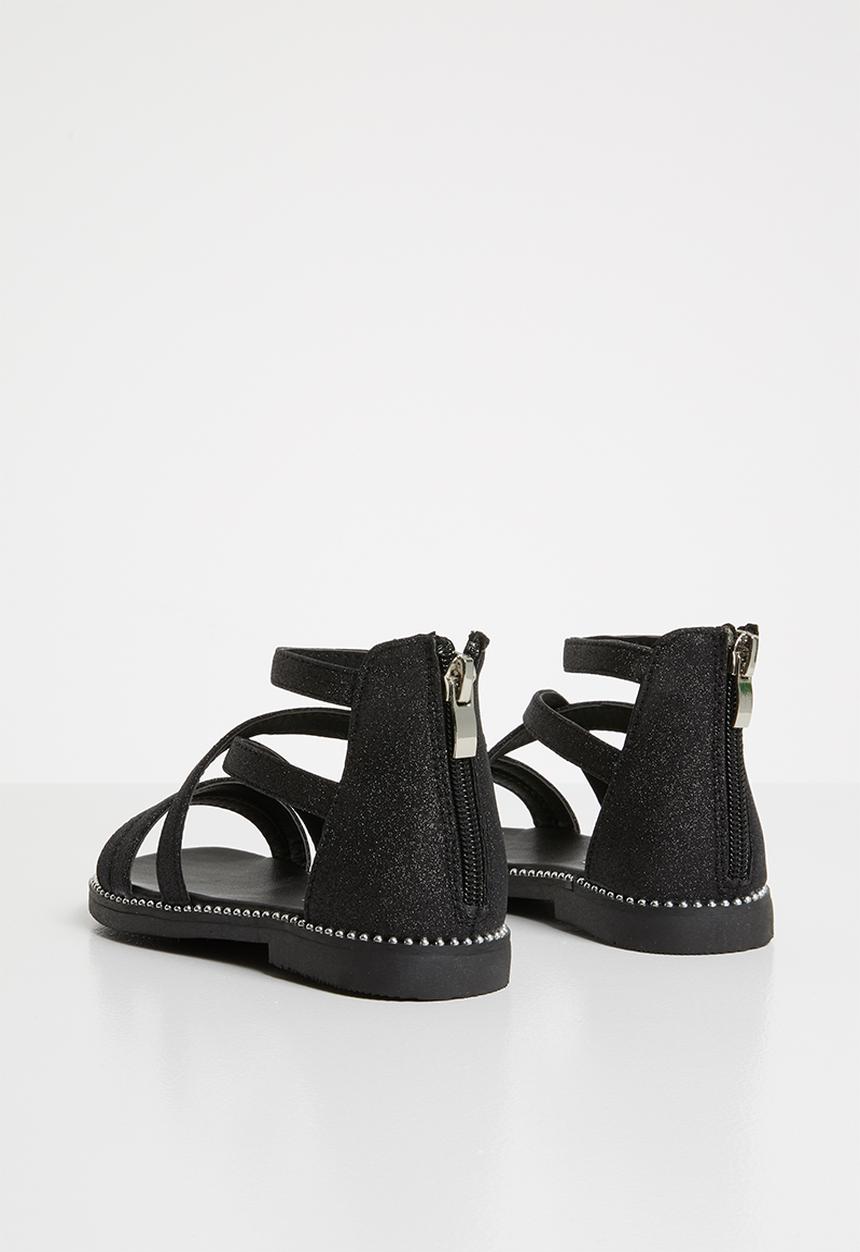Pop Candy - Glitter gladiator flat sandal - black