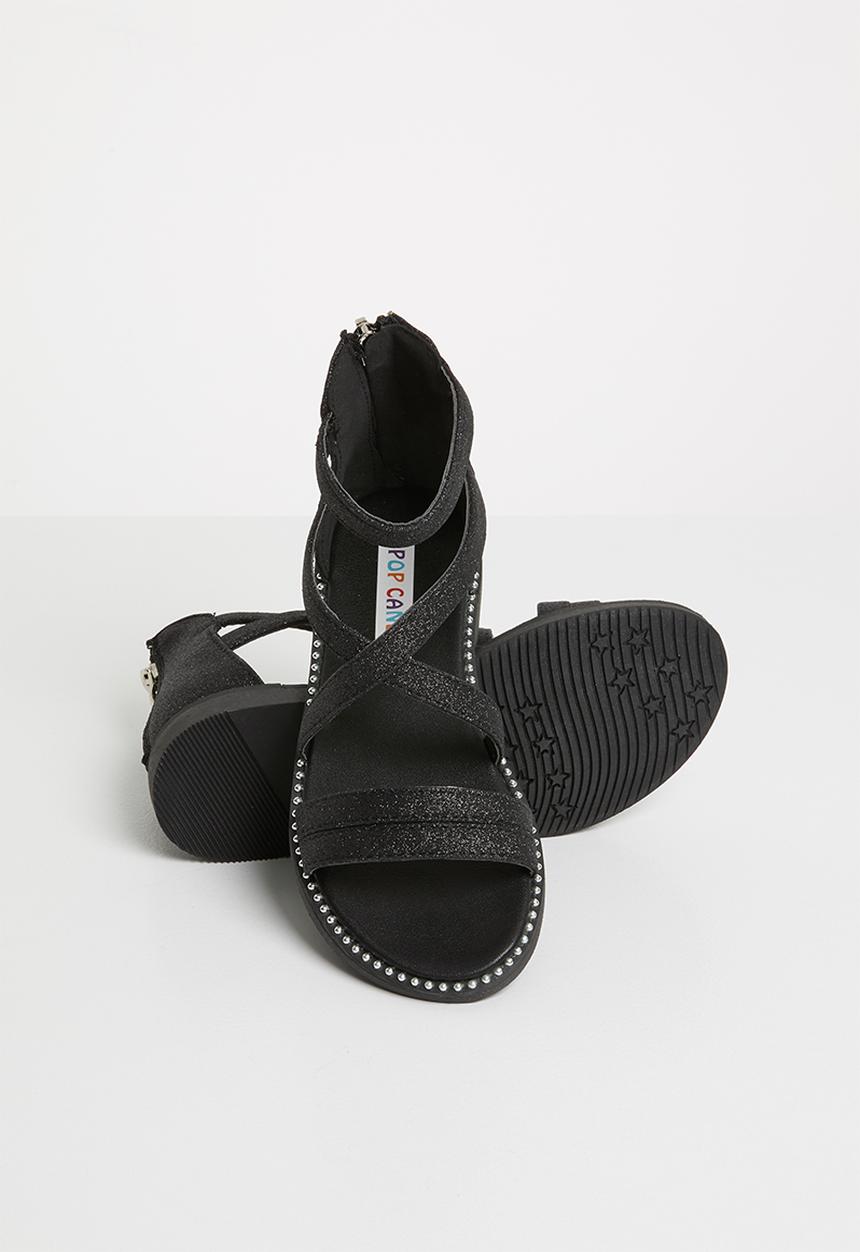Pop Candy - Glitter gladiator flat sandal - black