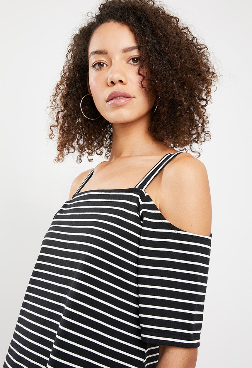 Superbalist - Off the shoulder dress with strap detail - black and white 