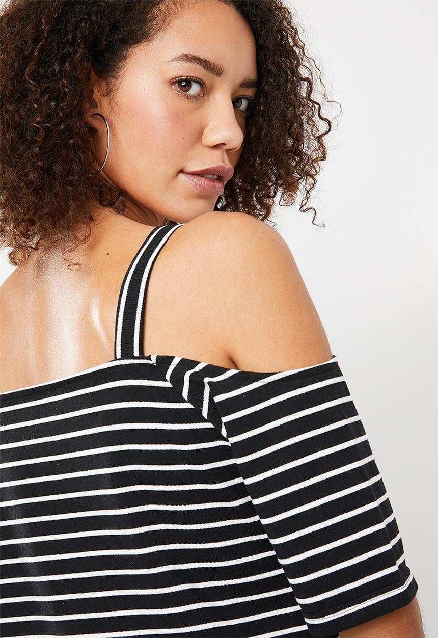 Superbalist - Off the shoulder dress with strap detail - black and white 