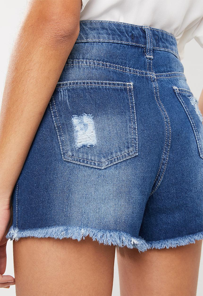 Superbalist - Frayed hem denim short - blue