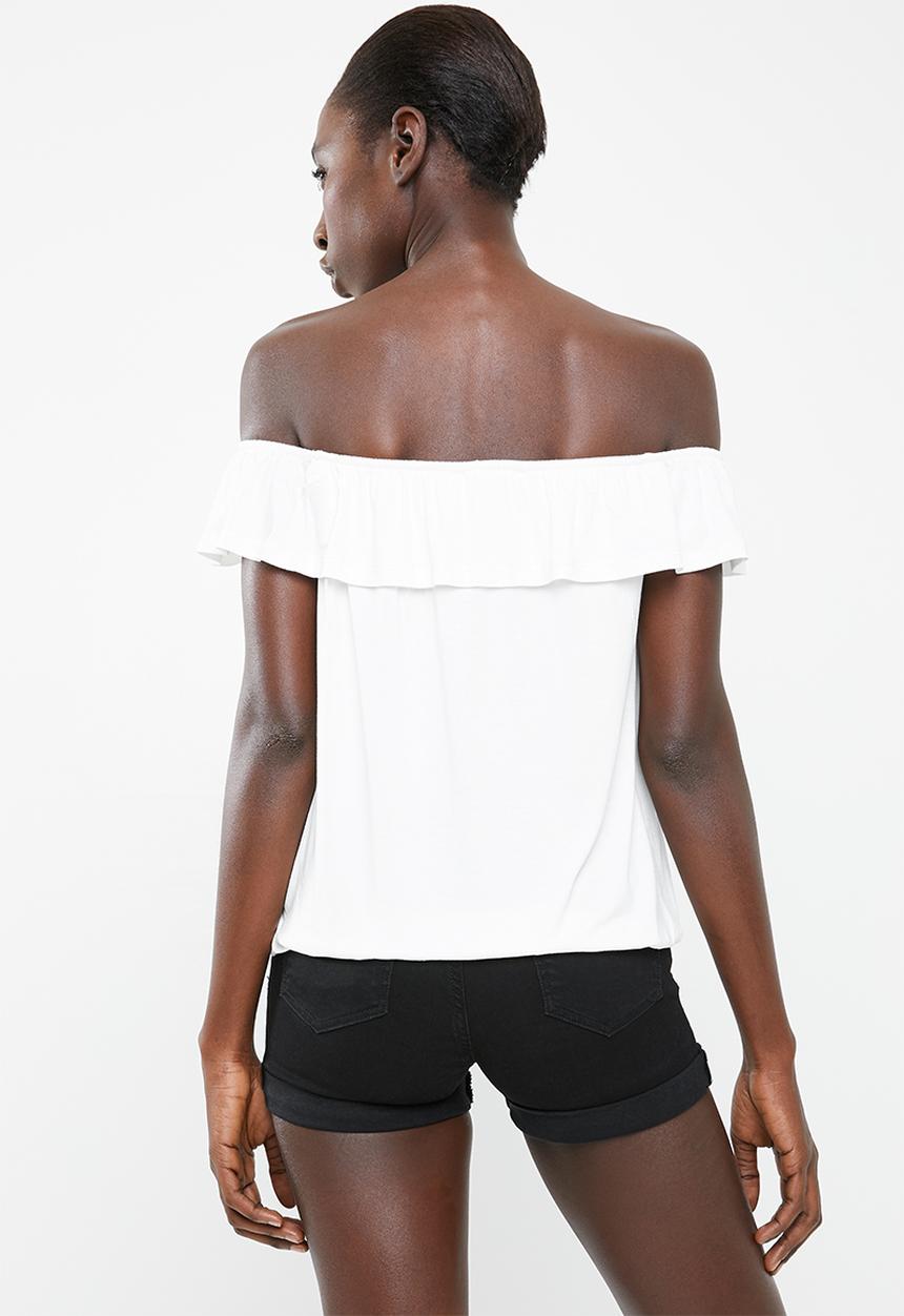 Superbalist - Off the shoulder button through top with frill - white 