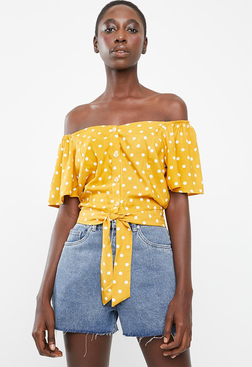 Superbalist - Tie front feminine shirt - yellow & white 