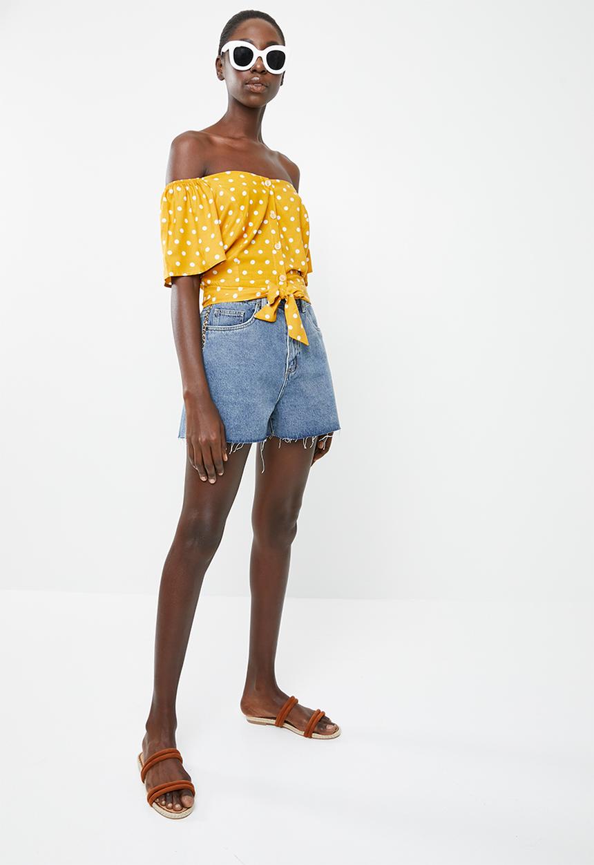 Superbalist - Tie front feminine shirt - yellow & white 