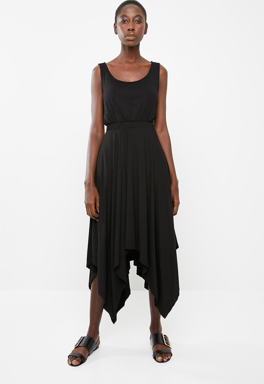 edit - Sleeveless dress with dipped hem - black
