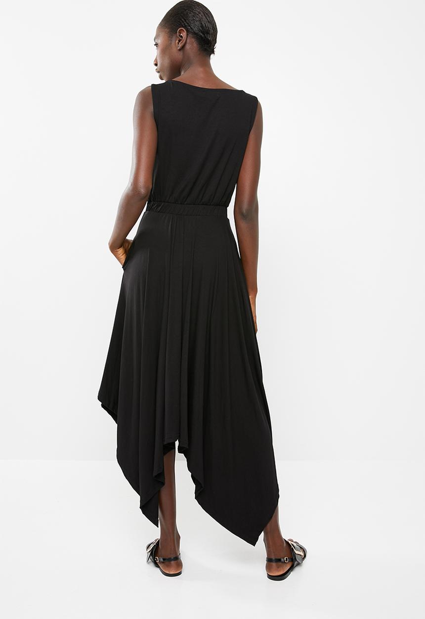 edit - Sleeveless dress with dipped hem - black
