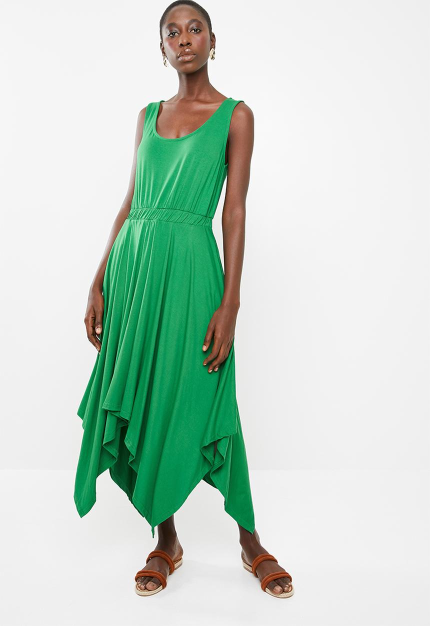 edit - Sleeveless dress with dipped hem - green