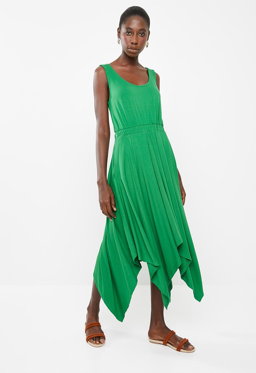 edit - Sleeveless dress with dipped hem - green