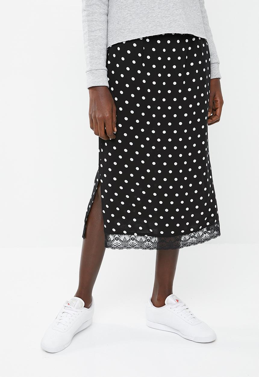 Superbalist - Midi pencil skirt with lace trim - black & white 