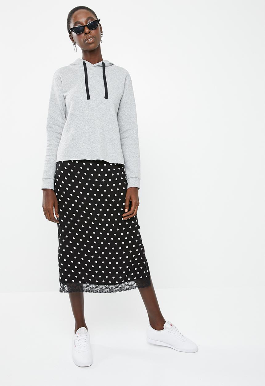 Superbalist - Midi pencil skirt with lace trim - black & white 