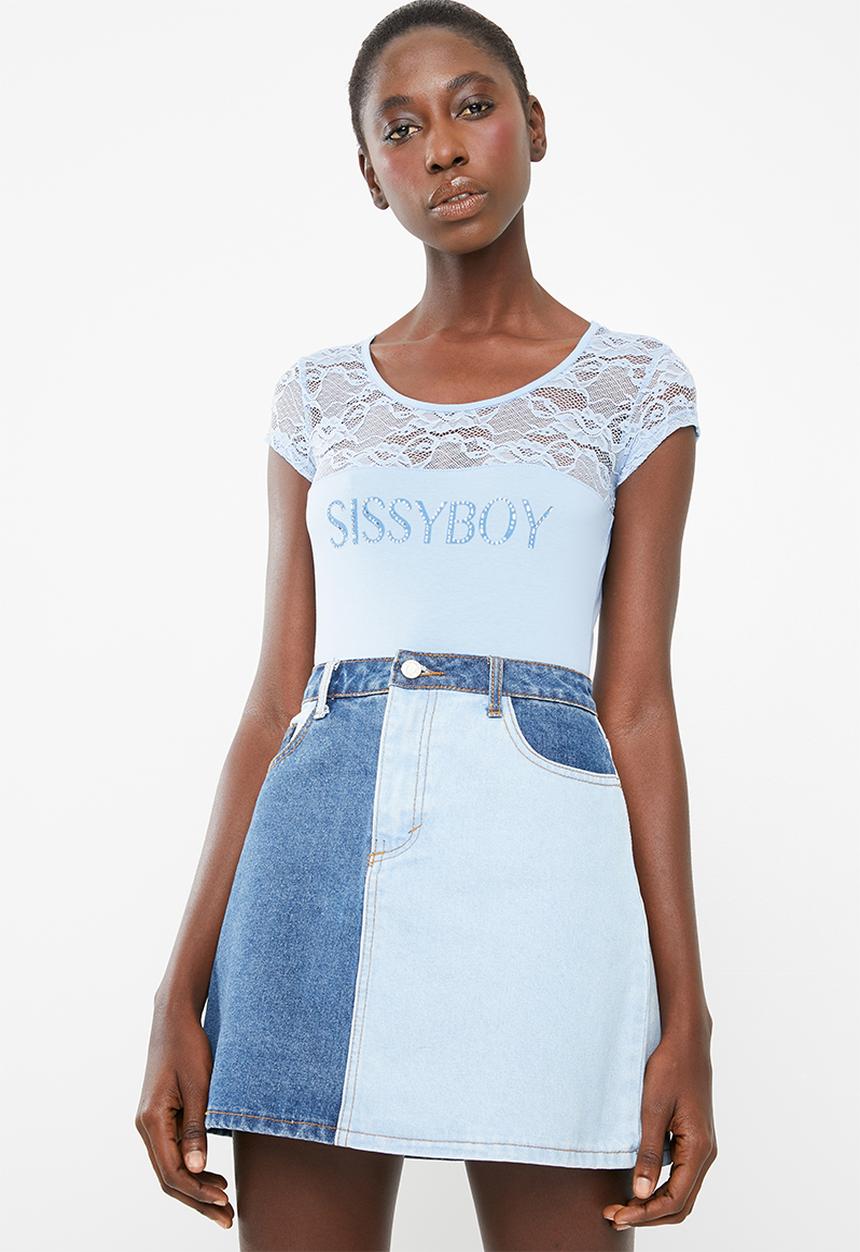 SISSY BOY - Lace insets with logo top - blue