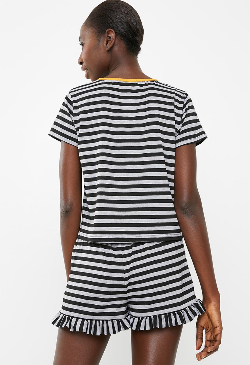 Superbalist - Sleep tee and shorts set- black and grey 