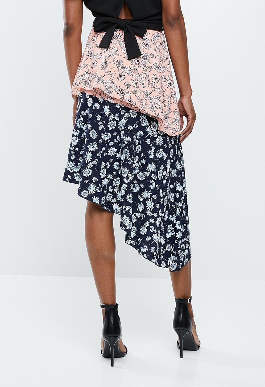 Missguided - Satin midi skirt - pink & blue