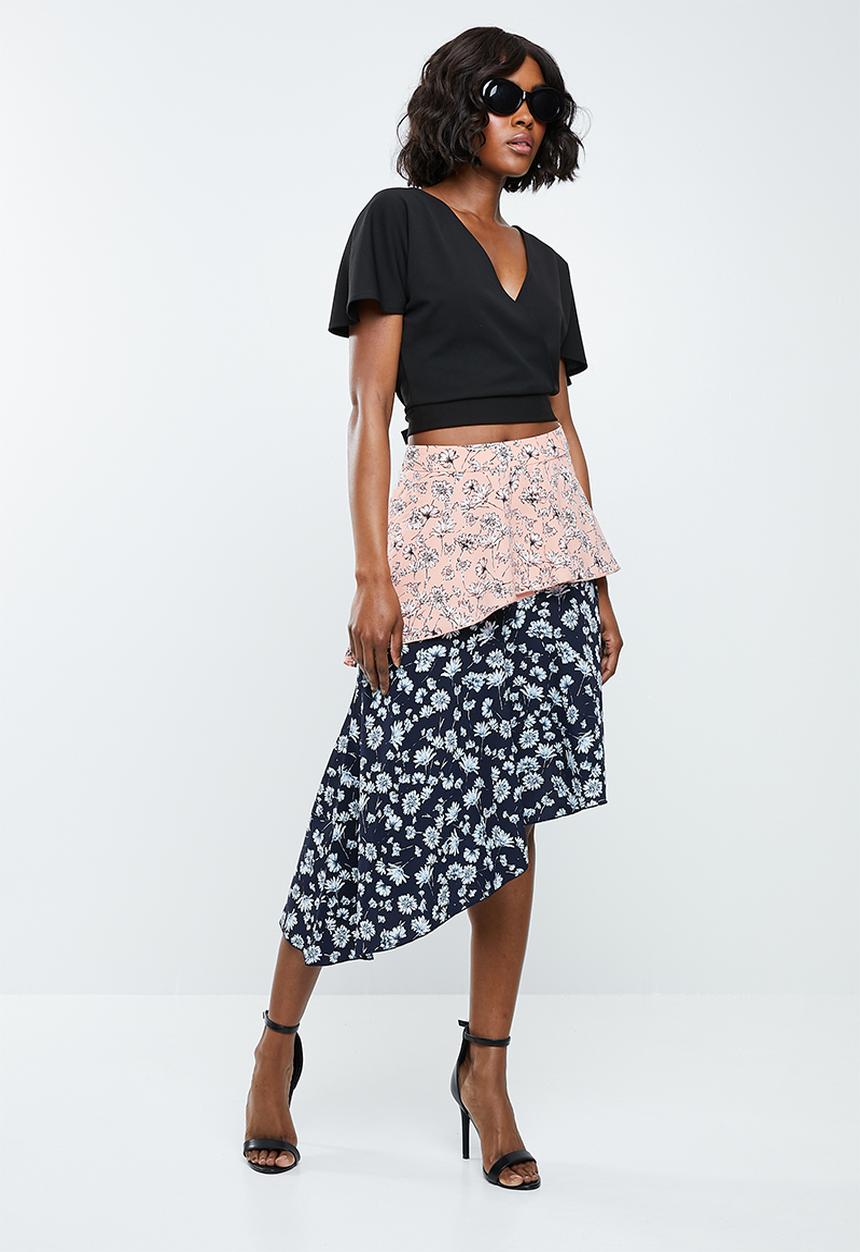 Missguided - Satin midi skirt - pink & blue
