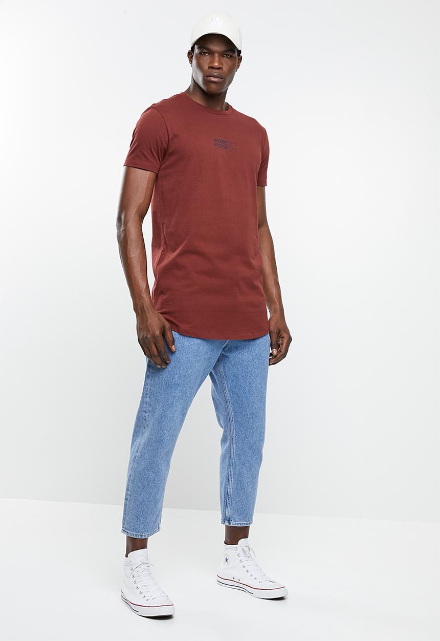Superbalist - Curved hem longline printed tee - maroon