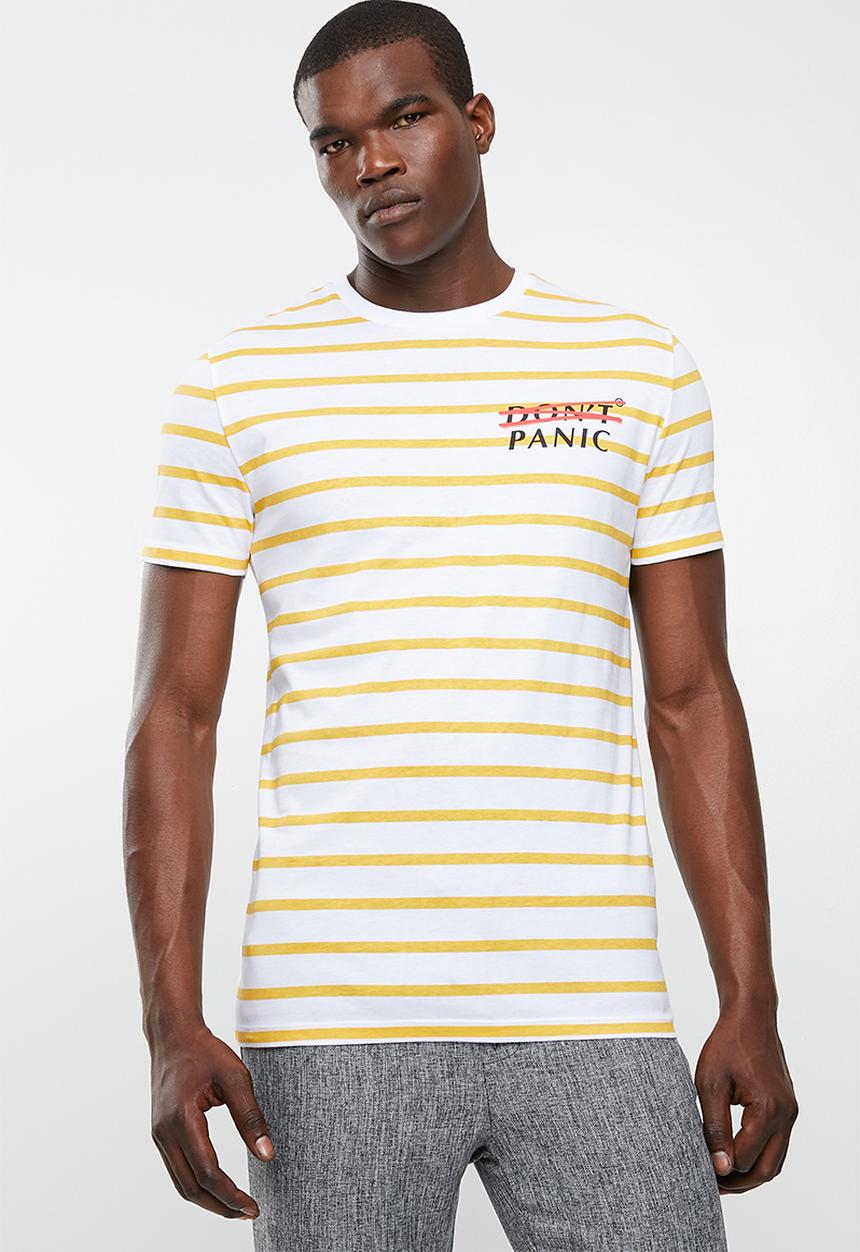Superbalist - Stripe graphic crew neck tee - white & yellow