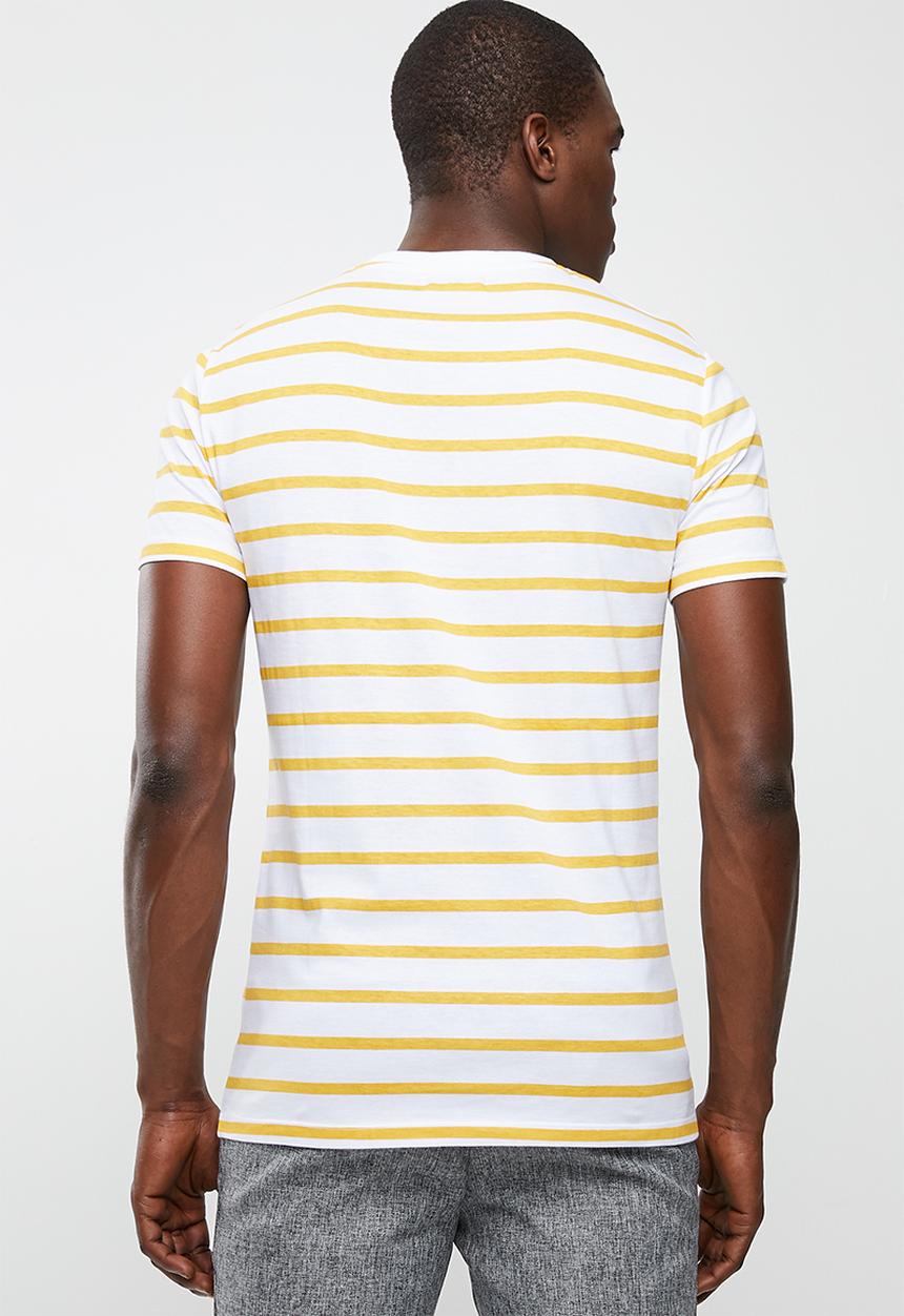 Superbalist - Stripe graphic crew neck tee - white & yellow