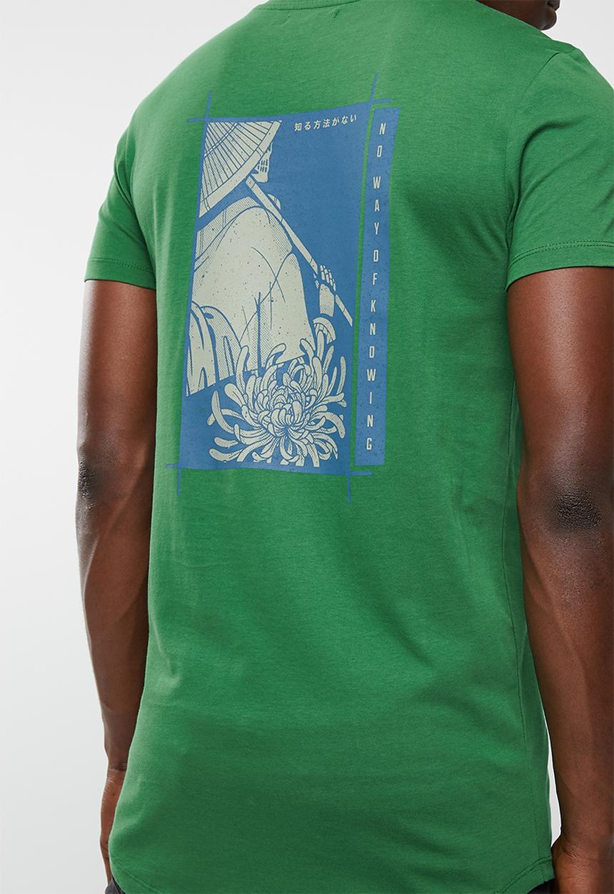 Superbalist - Curved hem longline printed tee - green