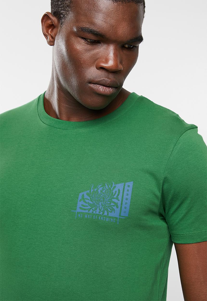 Superbalist - Curved hem longline printed tee - green