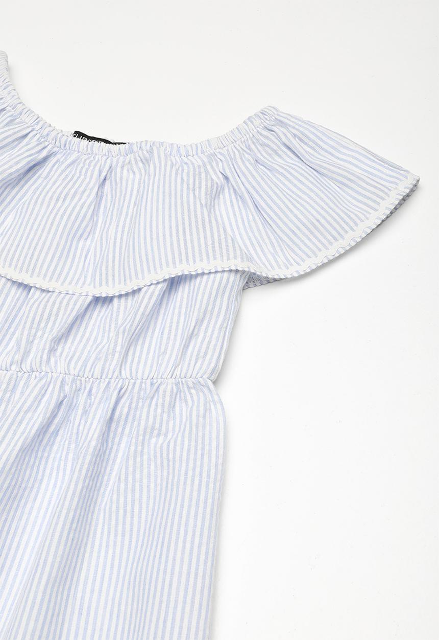 Superbalist - Frill ric rac stripe dress - blue