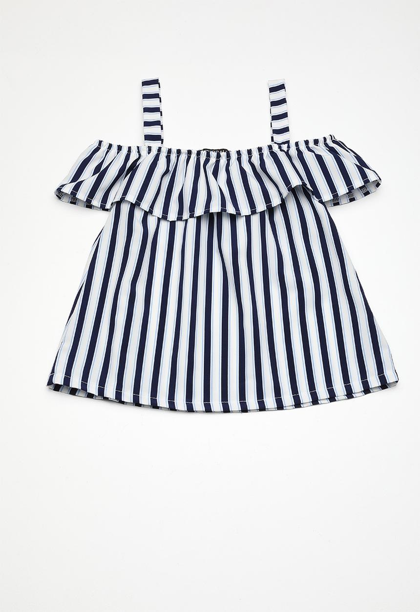 Superbalist - Tiered cold shoulder top - blue & white 
