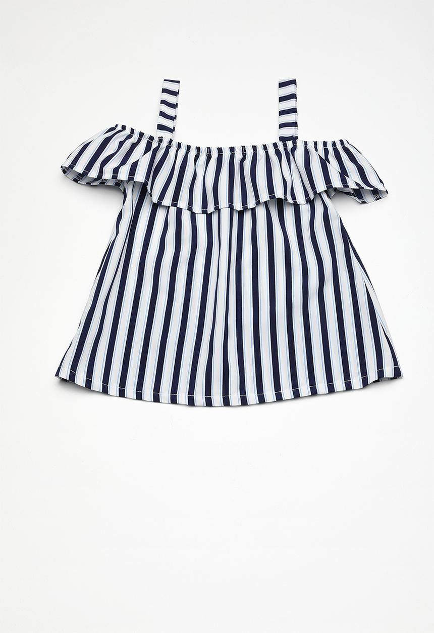 Superbalist - Tiered cold shoulder top - blue & white 