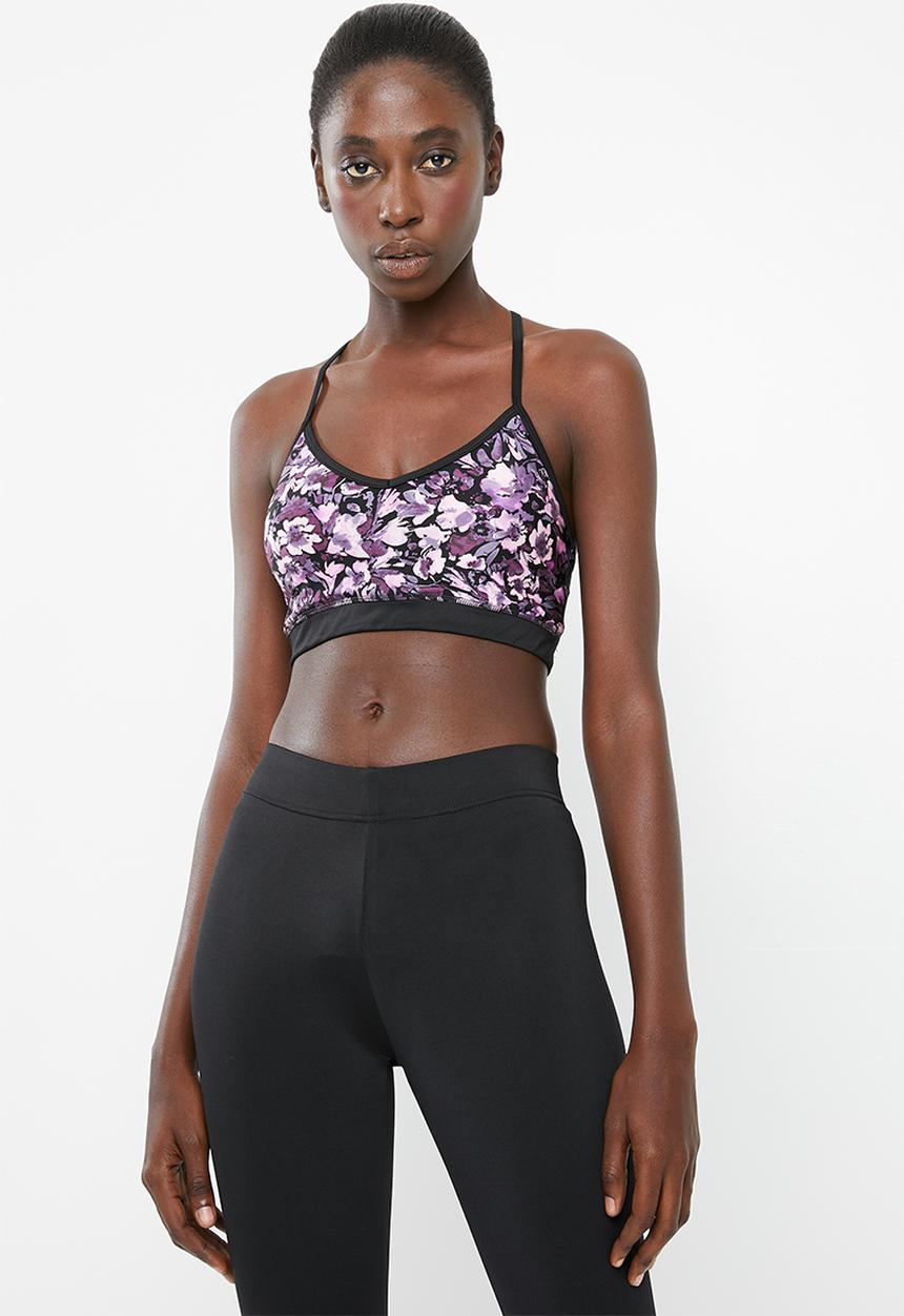 Superbalist - Strappy printed yoga crop bra - black & purple 
