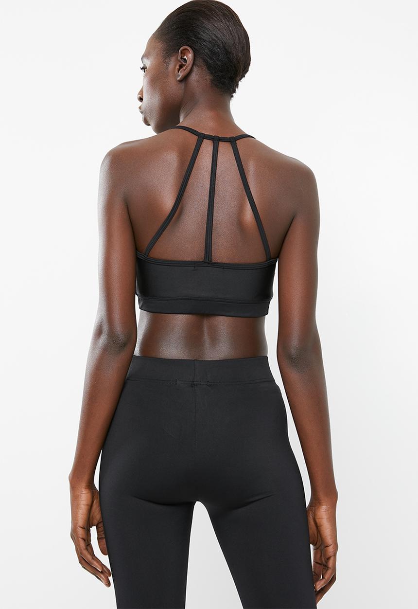 Superbalist - Strappy printed yoga crop bra - black & purple 