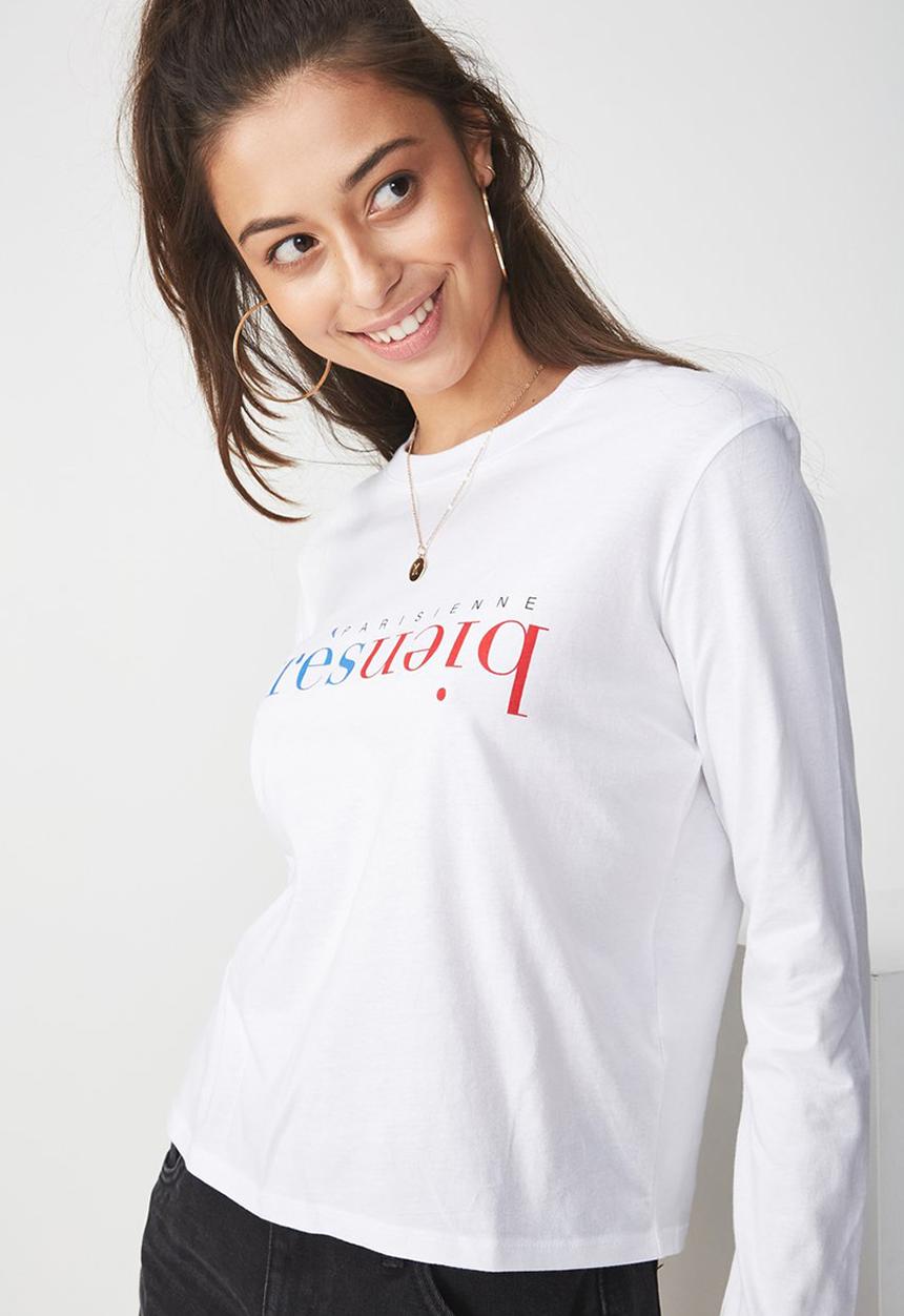 Cotton On - Tbar tammy chopped graphic long sleeve - white