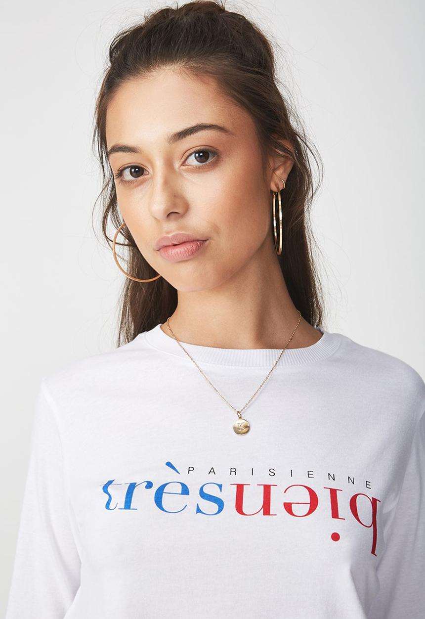 Cotton On - Tbar tammy chopped graphic long sleeve - white
