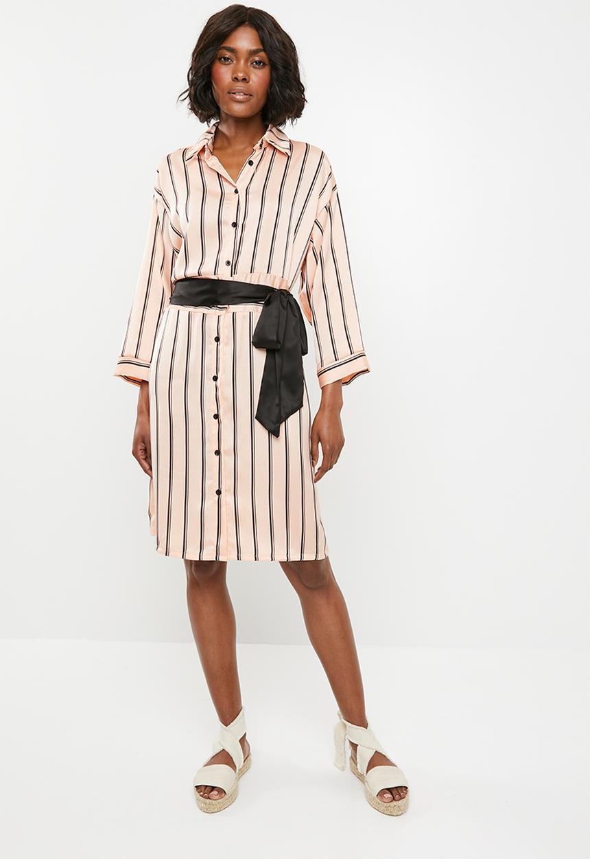 STYLE REPUBLIC - Shirt dress with contrast belt - pink and black stripe