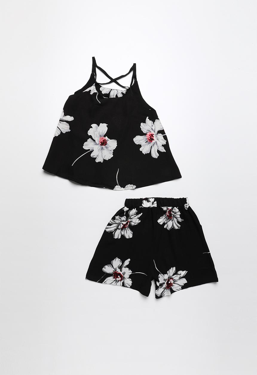 Pop Candy - Printed strappy top & short set - black