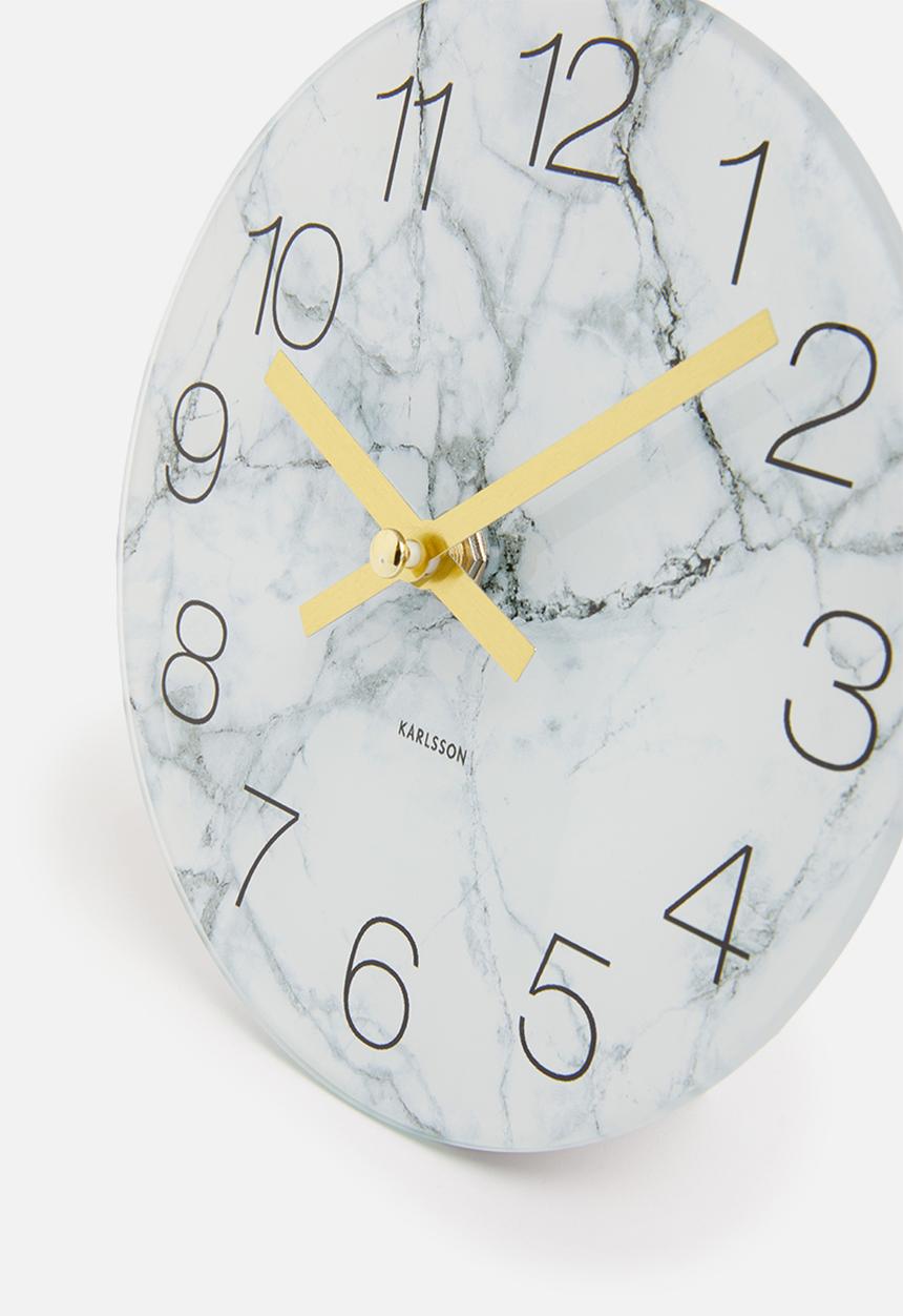 Present Time - Glass marble wall clock - small white